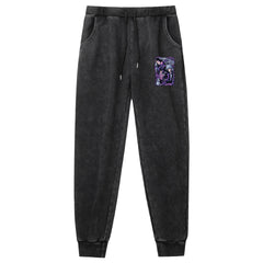 Unisex Retro Washed Anime Print Leisure Trousers