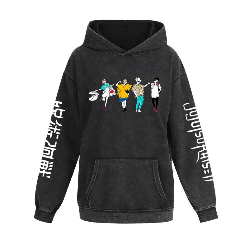 Unisex Vintage Anime Washed Casual Loose Hoodie