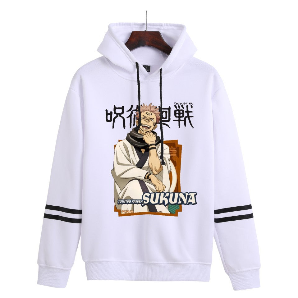 Unisex Anime Printed Striped Loose Hoodie