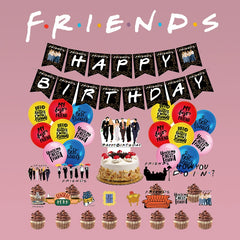 Friends Birthday Party Decoration Cake Flag Balloon Set