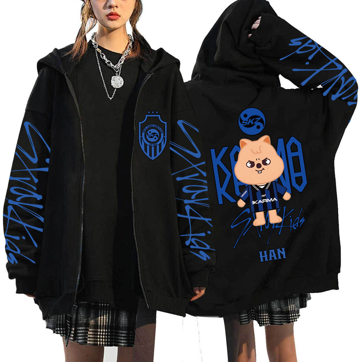 KPOP KARMA 2025 Printed Zip Up Hoodie
