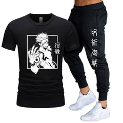 Men's Anime Printed T-shirt Sports Pants Set