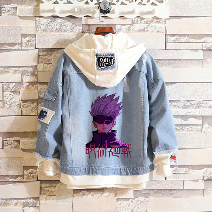 Trendy Anime Printed Unisex Hooded Denim Jacket