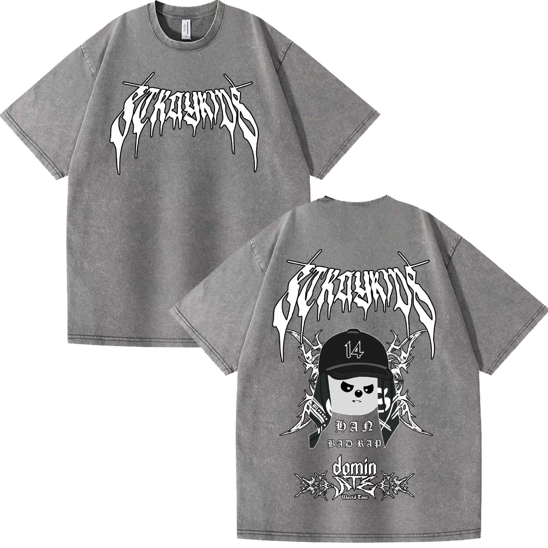 Evil Skz Animal Characters Print Summer Short Sleeve Washed Tee