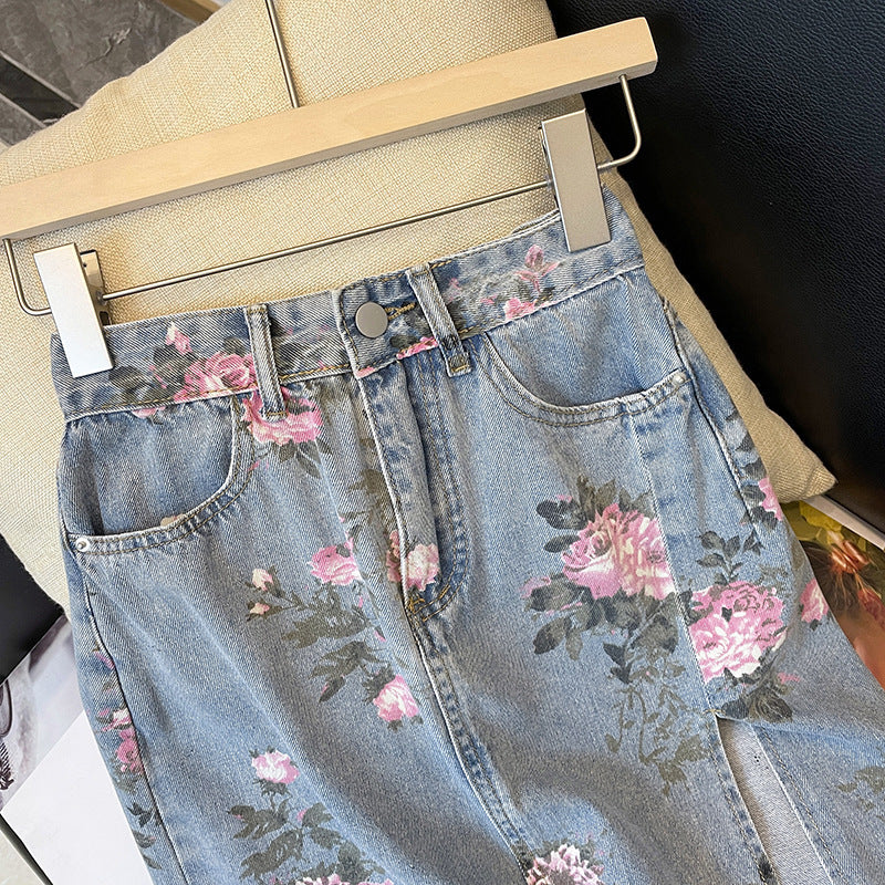 Versatile Floral Print Women's Medium Long Skirt