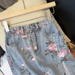 Versatile Floral Print Women's Medium Long Skirt