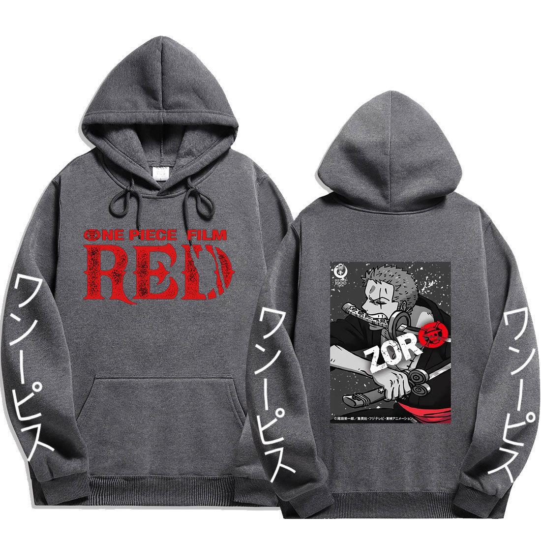 Cool Unisex RED Zoro Printed Casual Hoodie