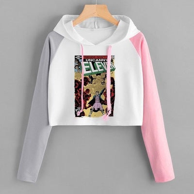 Casual Versatile TV Graphic Crop Hooded Top
