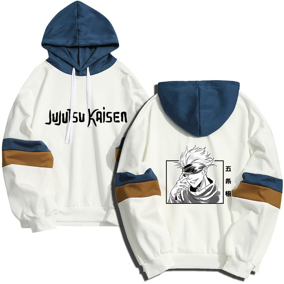 Unisex Anime Printed Color Block Casual Hoodie