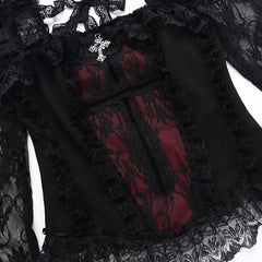 Retro Square Collar Sexy Slim Cross Lace Top