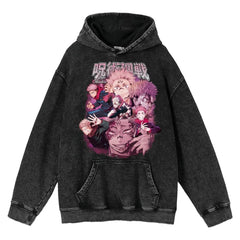 Unisex Anime Print Washed Loose Hoodie