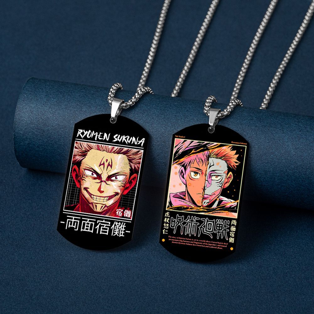 Trendy Anime Printed Dog Tag Necklace