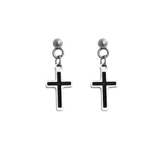 Heeseung Black Cross Stud Earrings Titanium Steel
