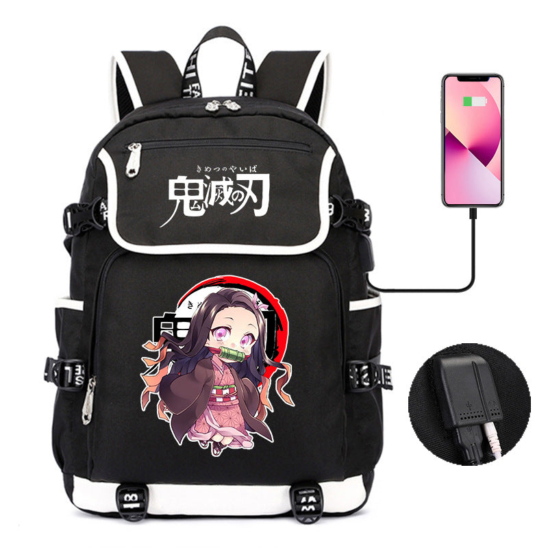 Versatile Anime Pattern Printed Black Backpack