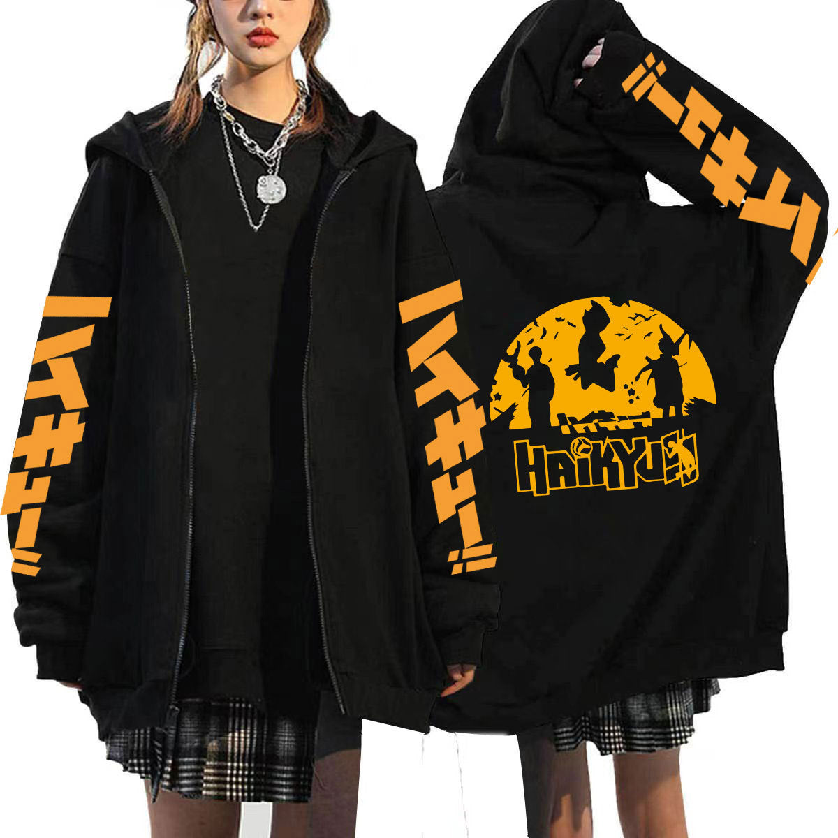 Unisex Anime Pattern Printed Loose Zipper Hoodie