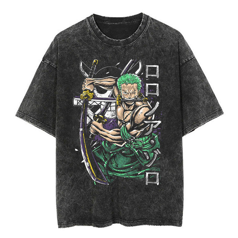 Vintage Luffy Anime Washed Short-sleeved T-shirt