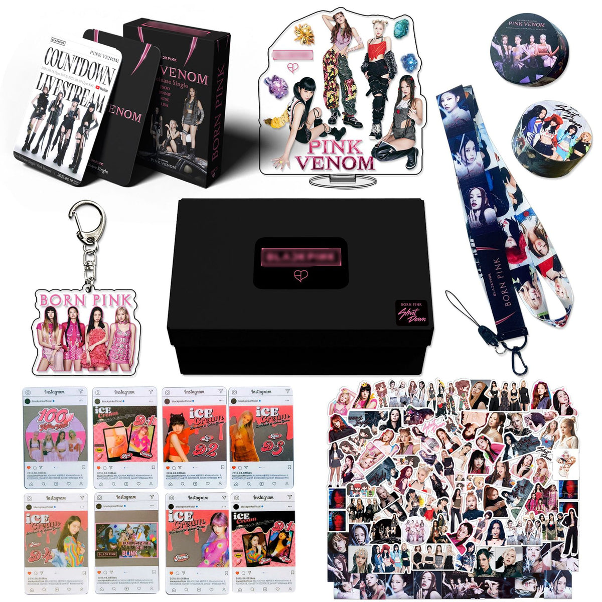 BORN PINK Album Sticker Lanyard Keychain Gift Box