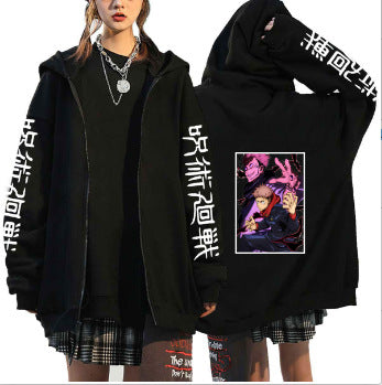 Unisex Trendy Anime Casual Black Zipper Hoodie