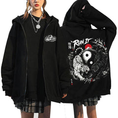 SKZ World Tour Run It Print Zip Up Black Hoodie