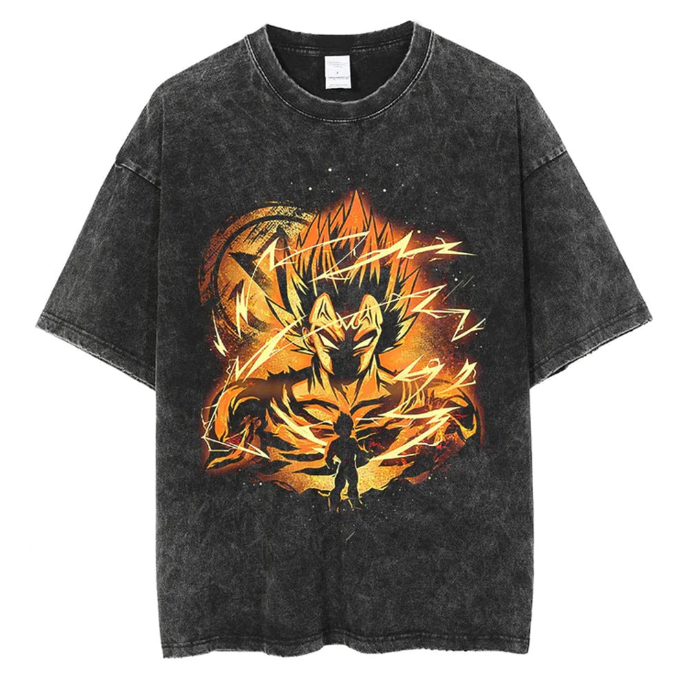 Vintage Washed Anime Print Casual T-shirt