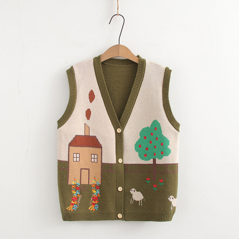 Women's Cartoon Cardigan V-neck Knitted Vest