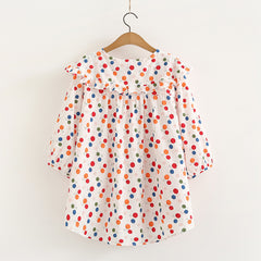 Versatile Fresh Cartoon Cherry Printed Doll Collar Shirt