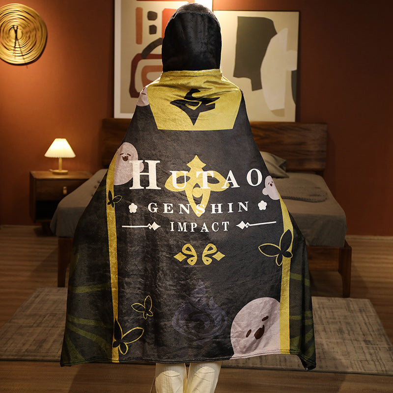 Trendy Game Flannel Cloak Blanket with Hat