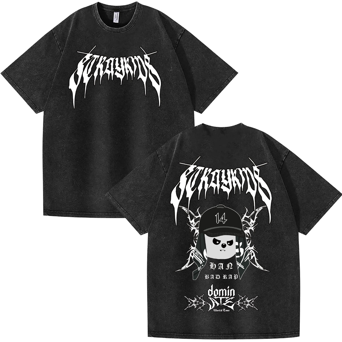 Evil Skz Animal Characters Print Summer Short Sleeve Washed Tee