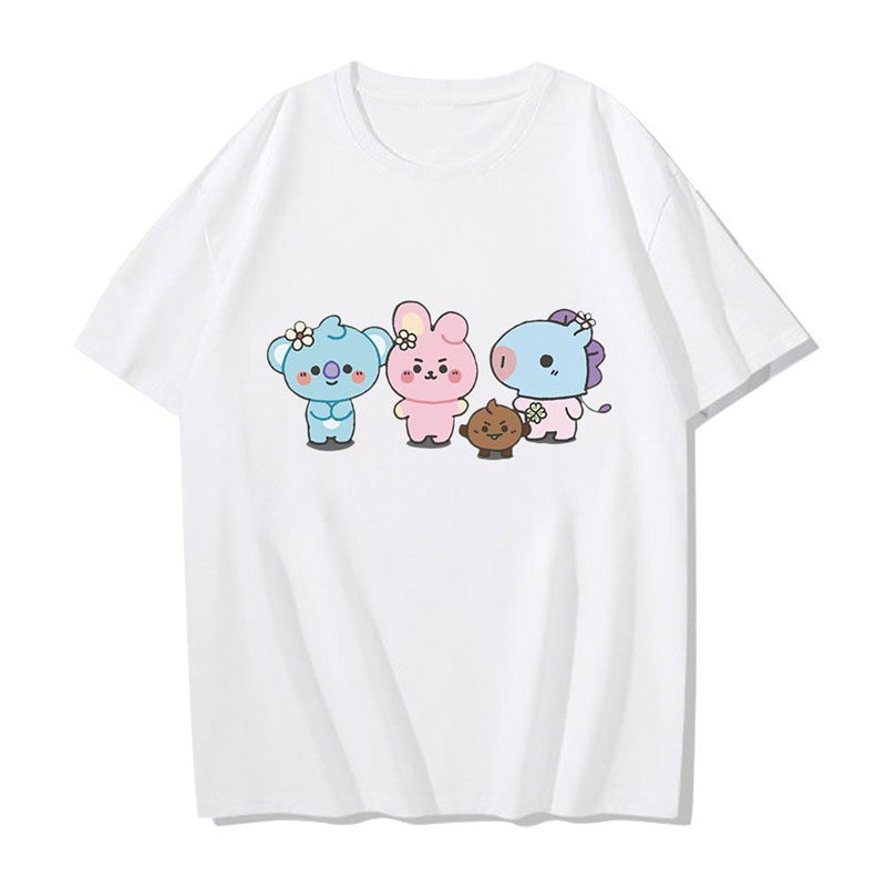 Cute Kpop Cartoon Printed Women's Loose T-shirt