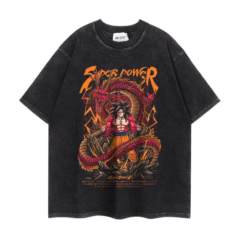 Trendy Anime Loose Washed Short-sleeved T-shirt
