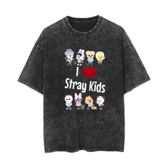 I LOVE SKZ Washed Short-sleeved T-shirt