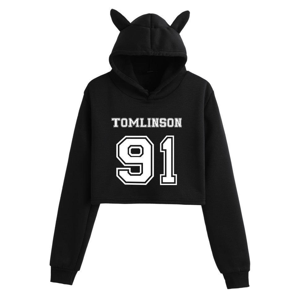 Women's 1D Letter Printed Crop Casual Hoodie