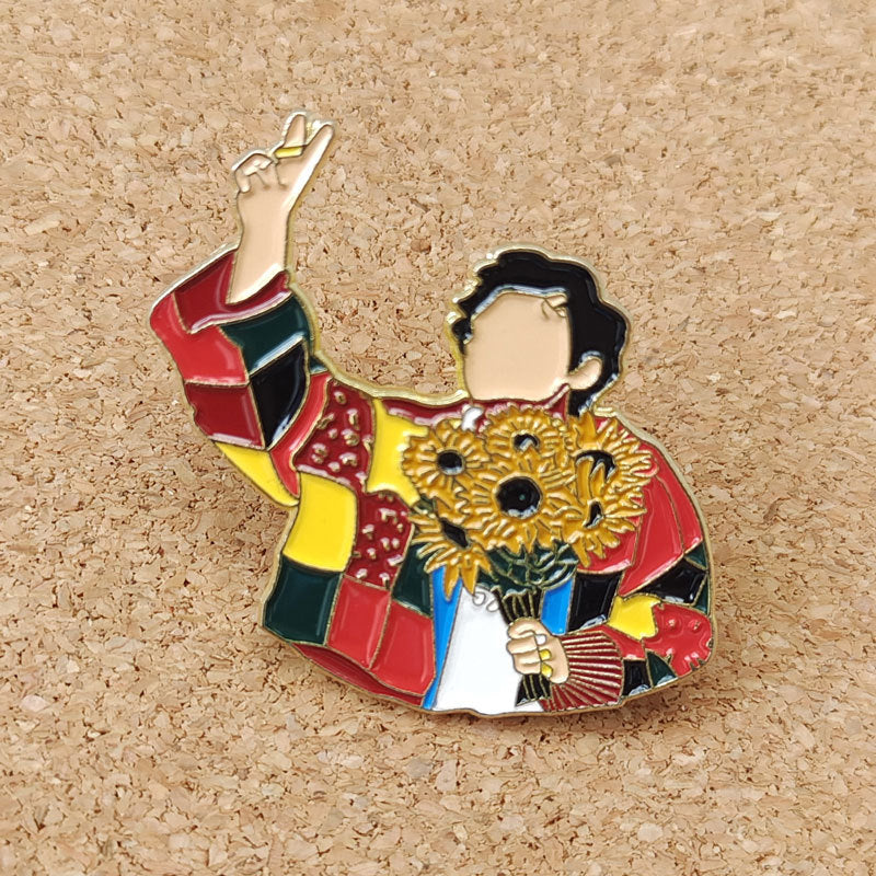 Holding Sunflower Brooch Badge