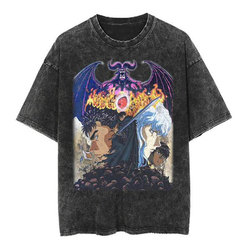 Vintage Anime Washed Loose Short Sleeve T-shirt