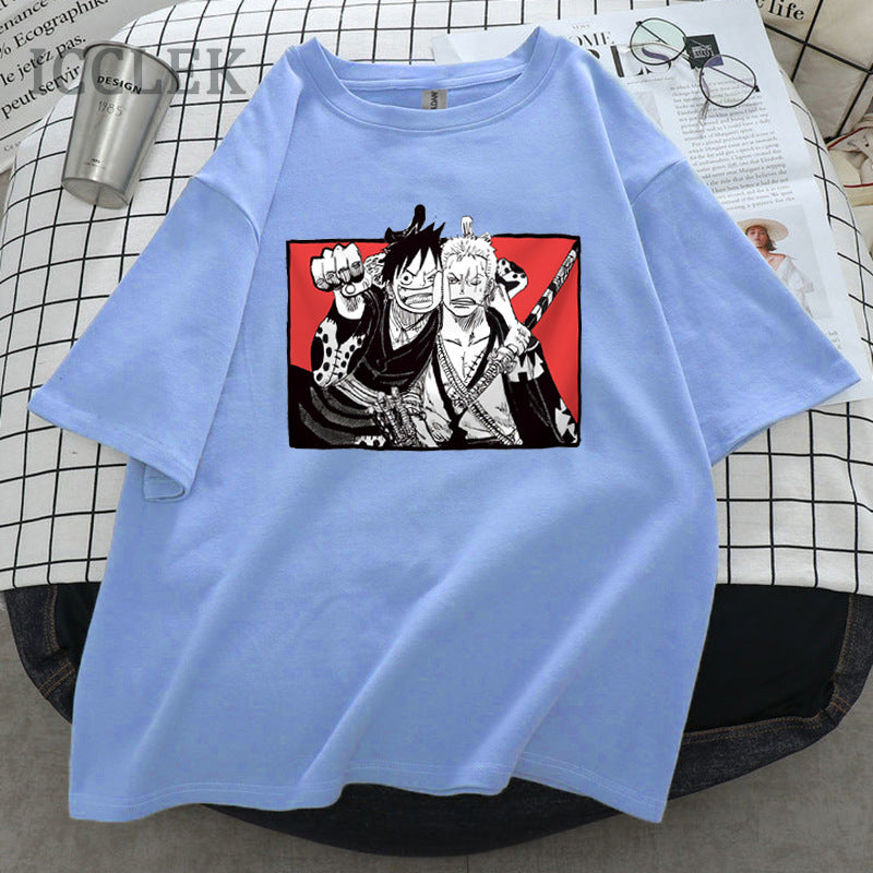 Unisex Luffy Zoro Loose Crew Neck T-Shirt