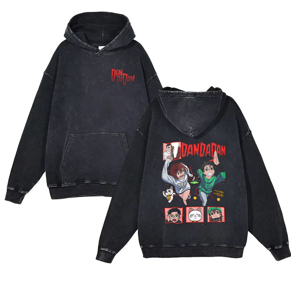 Vintage Anime Print Washed Loose Hoodie