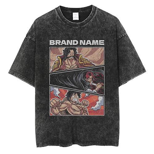 Unisex Anime Graphic Washed Black T-shirt
