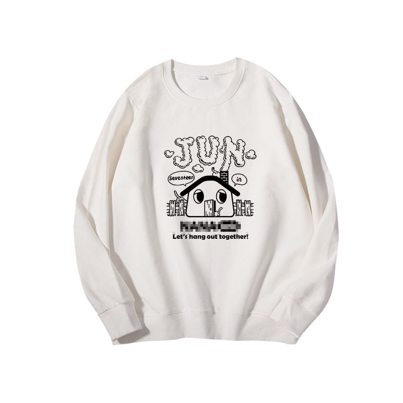 Cartoon Kpop Printed Round Neck Pullover Sweatshirt
