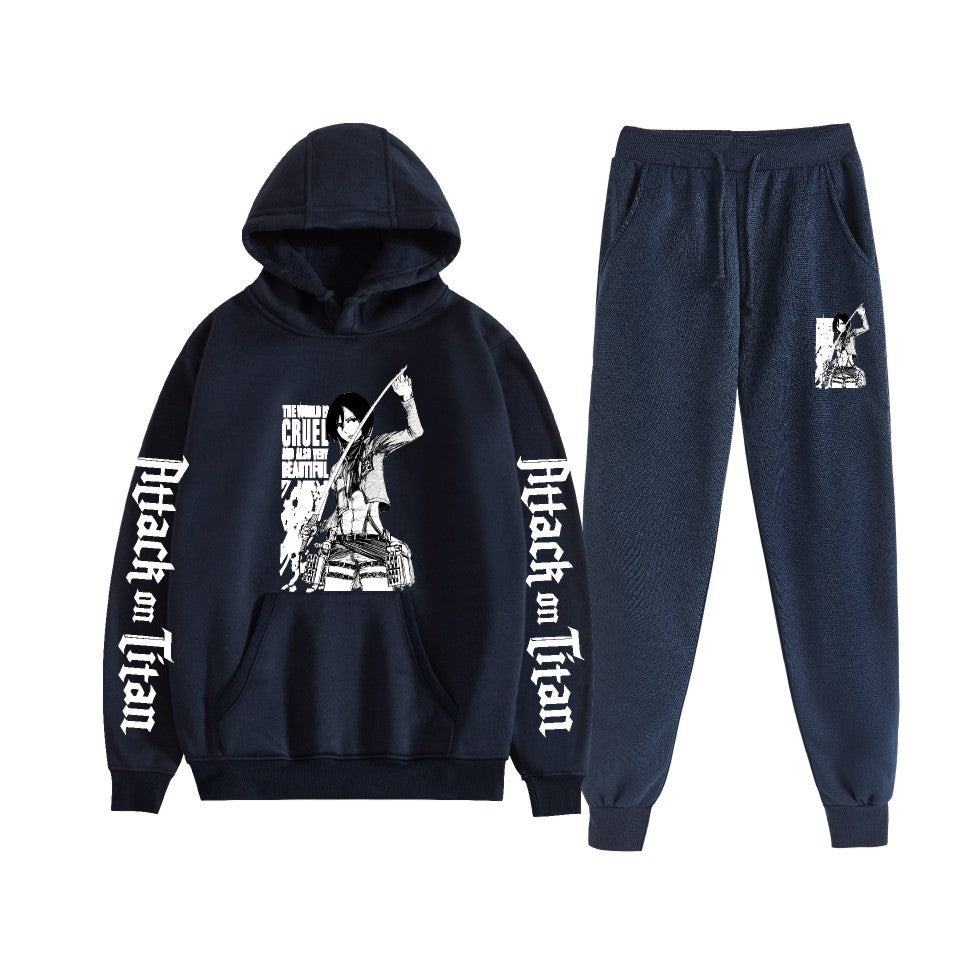 Men's Anime Pattern Print Hoodie Pants Set