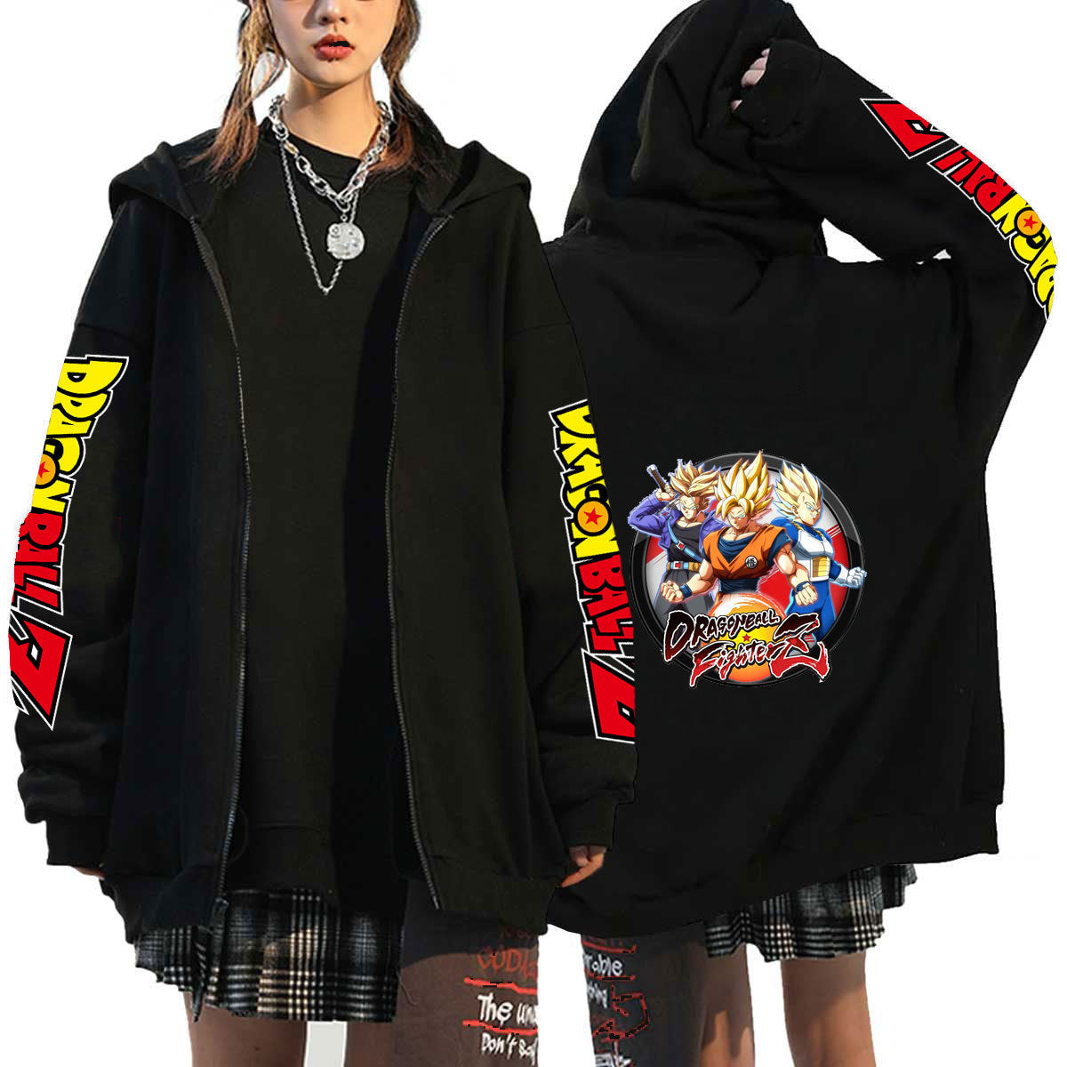 Trendy Anime Graphic Print Zipper Hoodie