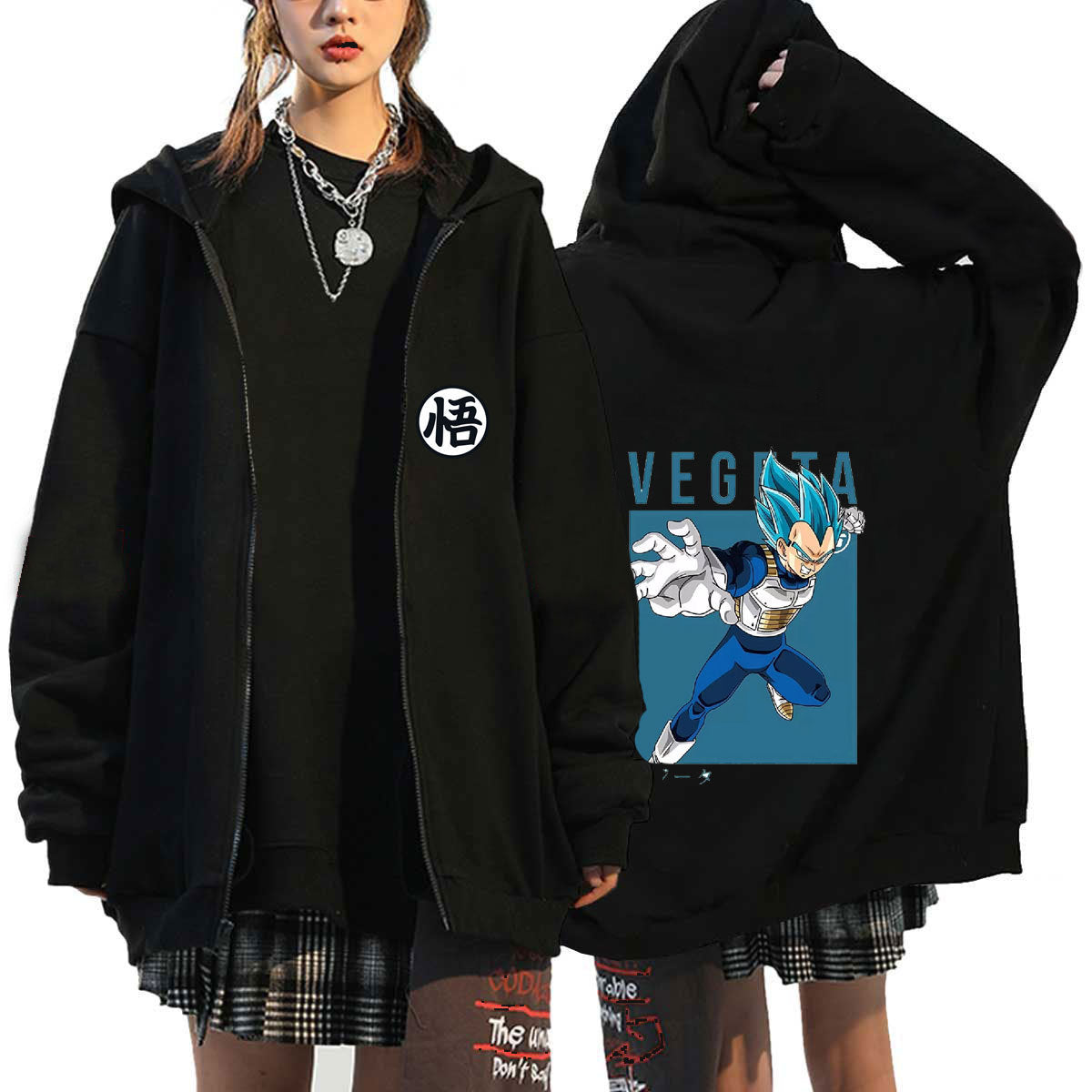 Unisex Anime Goku Print Zipper Loose Hoodie