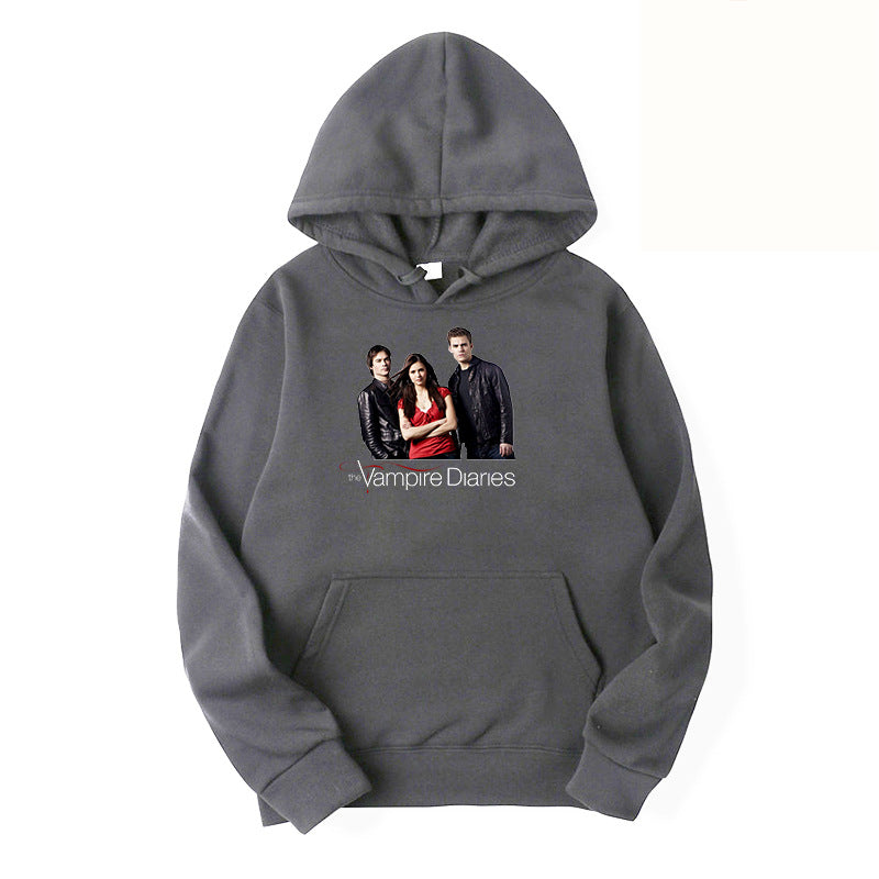 Unisex Casual TVD Logo Printed Loose Hoodie