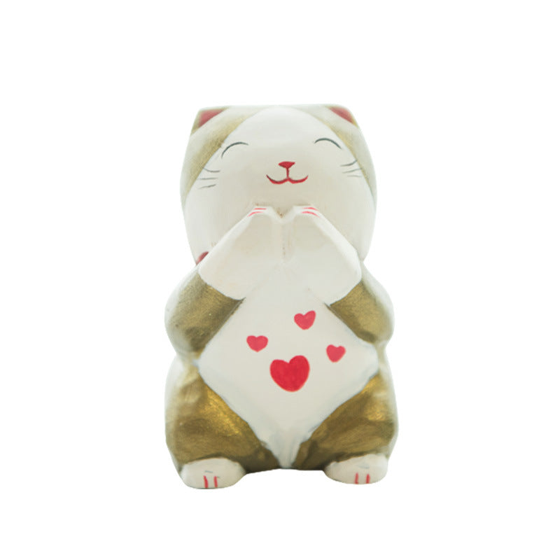 Praying Cat Frog Wooden Craft Ornament