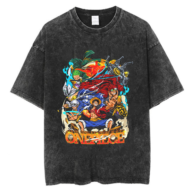 Trendy Anime Printed Short-sleeved Washed T-shirt