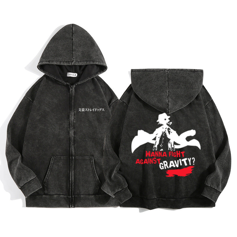 Vintage Anime Black Zipper Hoodie
