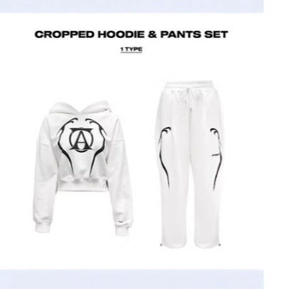 KPOP Cropped Hoodie Pants Set