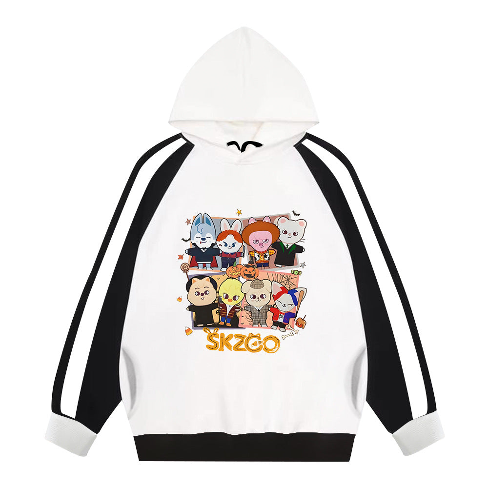 Cartoon SKZ Print Color Block Hoodie