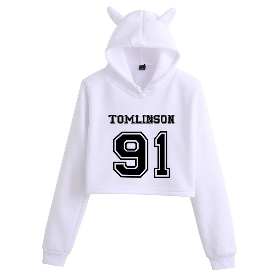 Women's 1D Letter Printed Crop Casual Hoodie