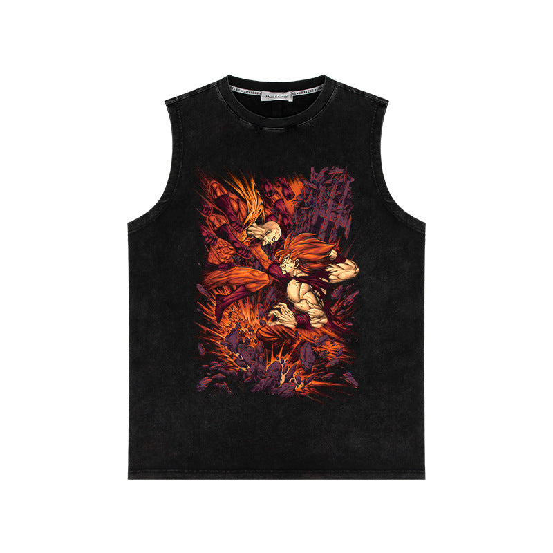 Retro Anime Washed Loose Sleeveless Vest