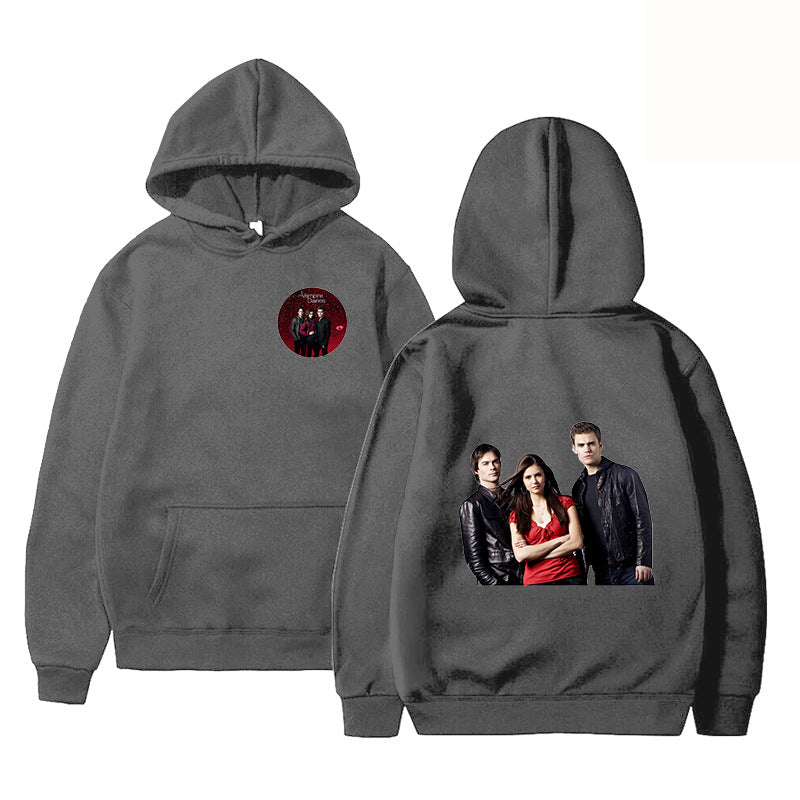 Unisex Casual TVD Logo Printed Loose Hoodie